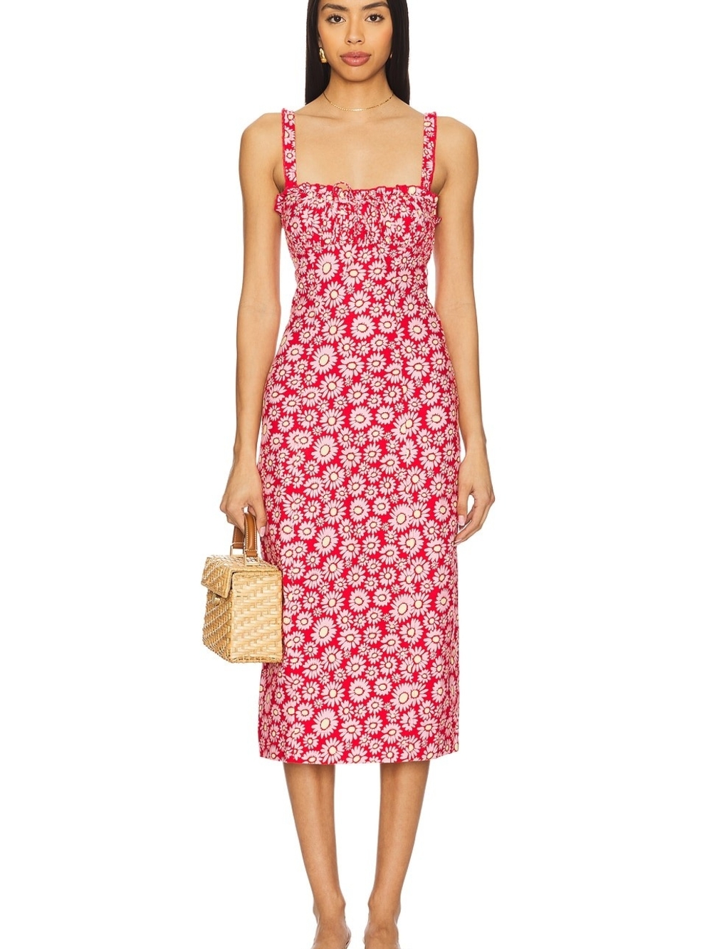 Free People Lucinda Midi Dress in Tomato Daisy